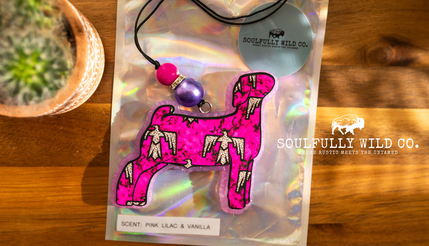 Soulful Air Freshener: Show Goat "Pink with Thunderbirds" (Scent: Pink Lilac & Vanilla)