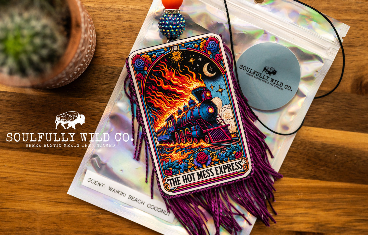 Soulful Air Freshener: Tarot Card "Hot Mess Express" (Scent: Waikiki Beach Coconut)