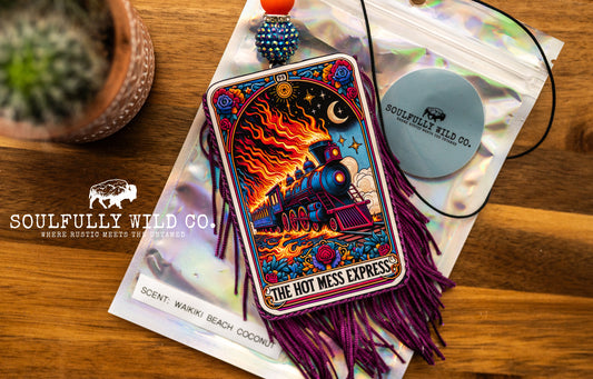 Soulful Air Freshener: Tarot Card "Hot Mess Express" (Scent: Waikiki Beach Coconut)