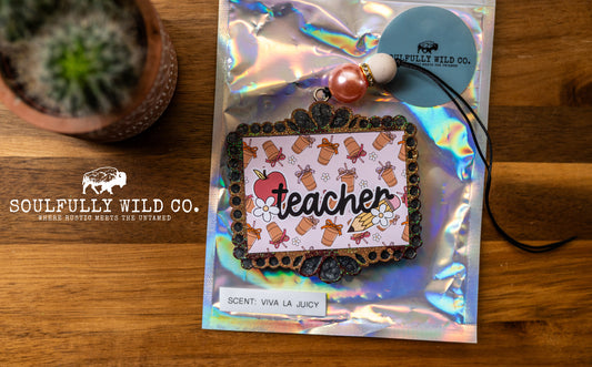 Soulful Air Freshener: Rectangle Frame "Teacher" (Scent: Viva La Juicy)