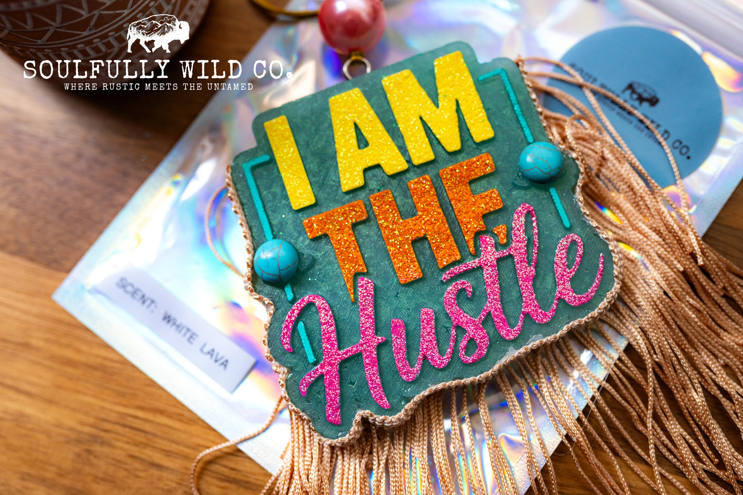 Soulful Air Freshener: "I am the HUSTLE" (Scent: White Lava)
