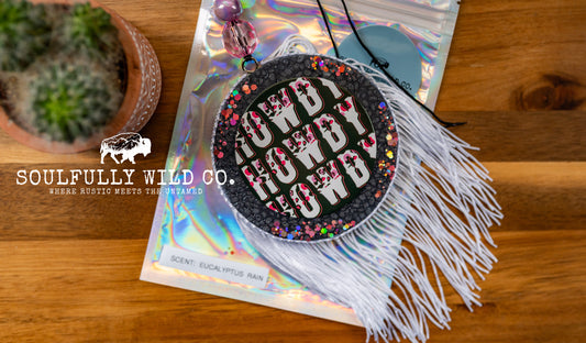 Soulful Air Freshener: Circle "Howdy" (Scent: Eucalyptus Rain)