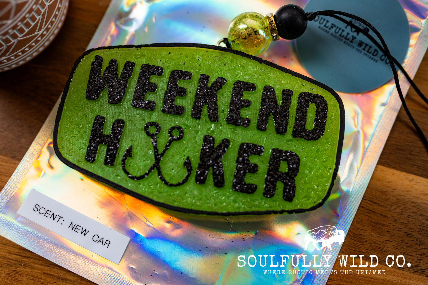 Soulful Air Freshener: "Weekend Hooker" Green & Black (Scent: New Car)
