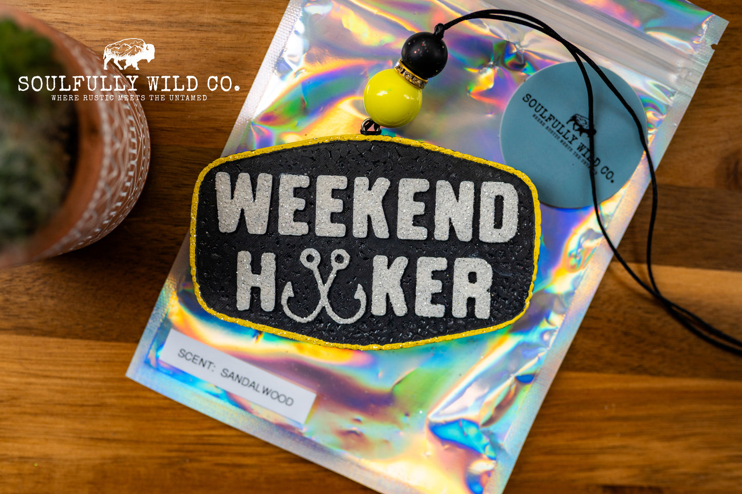 Soulful Air Freshener: "Weekend Hooker" Black, Yellow & White (Scent: Sandalwood)