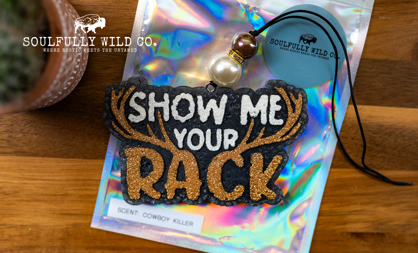 Soulful Air Freshener: "Show Me Your Rack" White & Gold (Scent: Cowboy Killer)