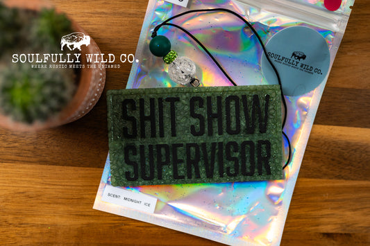 Soulful Air Freshener: "Shit Show Supervisor" Green & Black (Scent: Midnight Ice)