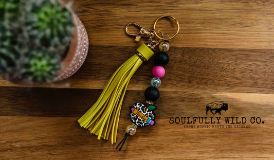 Wild Soul Keychain -  Black, Yellow, Pink, Leopard Apple "Teacher"