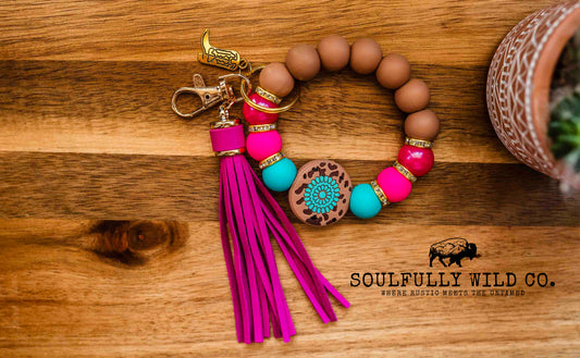 Wild Soul Keychain - HOT Pink, Brown, Turquoise Wristlet
