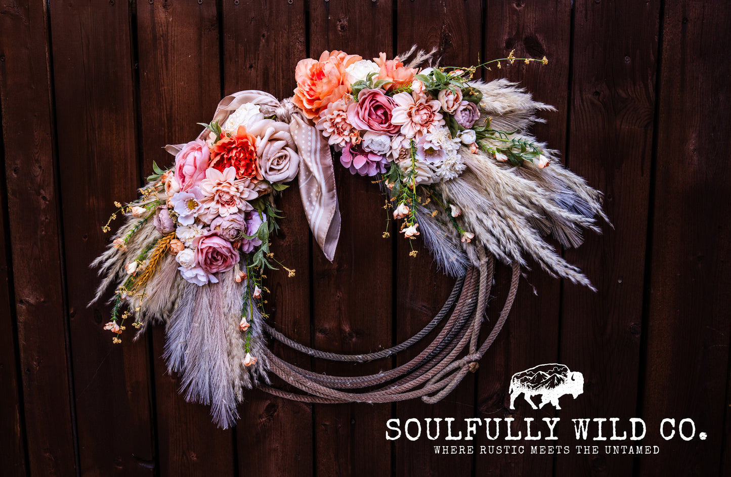 Western Soulful Rope Wreath  "Blushing Wildflower"