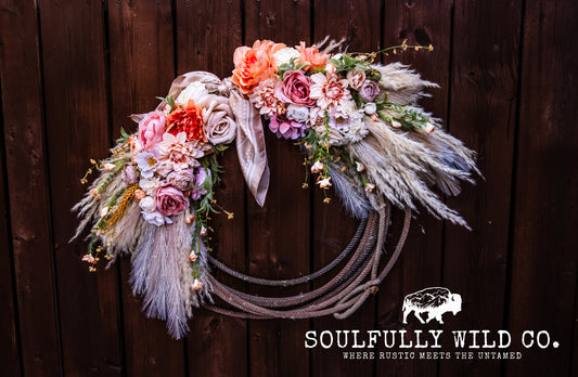 Western Soulful Rope Wreath  "Blushing Wildflower"