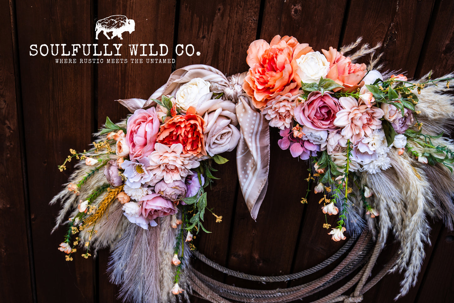 Western Soulful Rope Wreath  "Blushing Wildflower"
