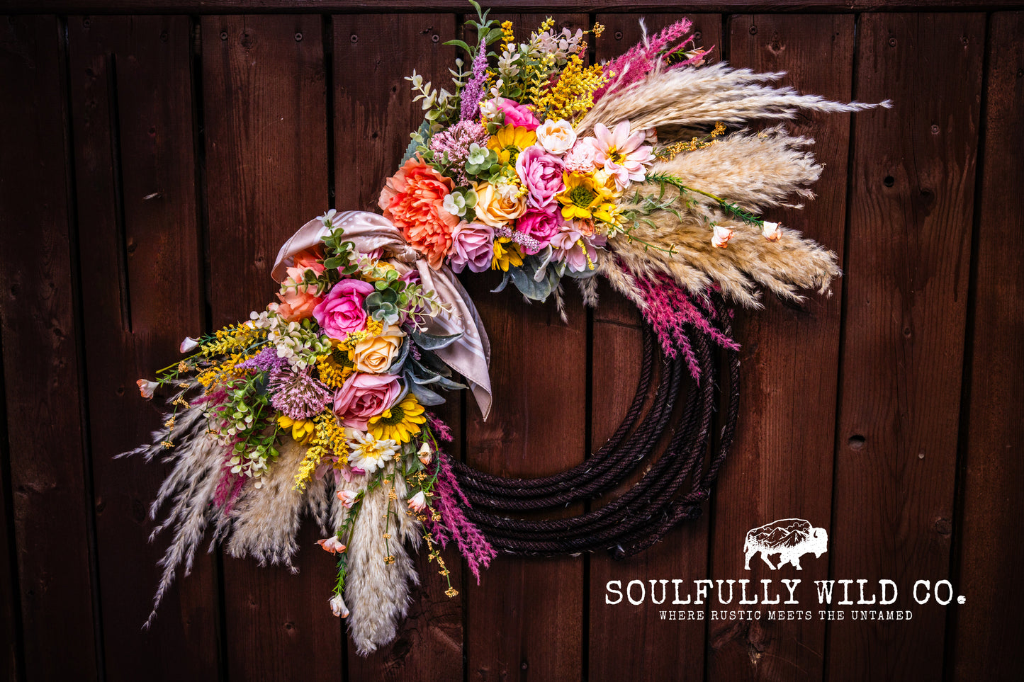 Western Soulful Rope Wreath  "Desert Bloom"