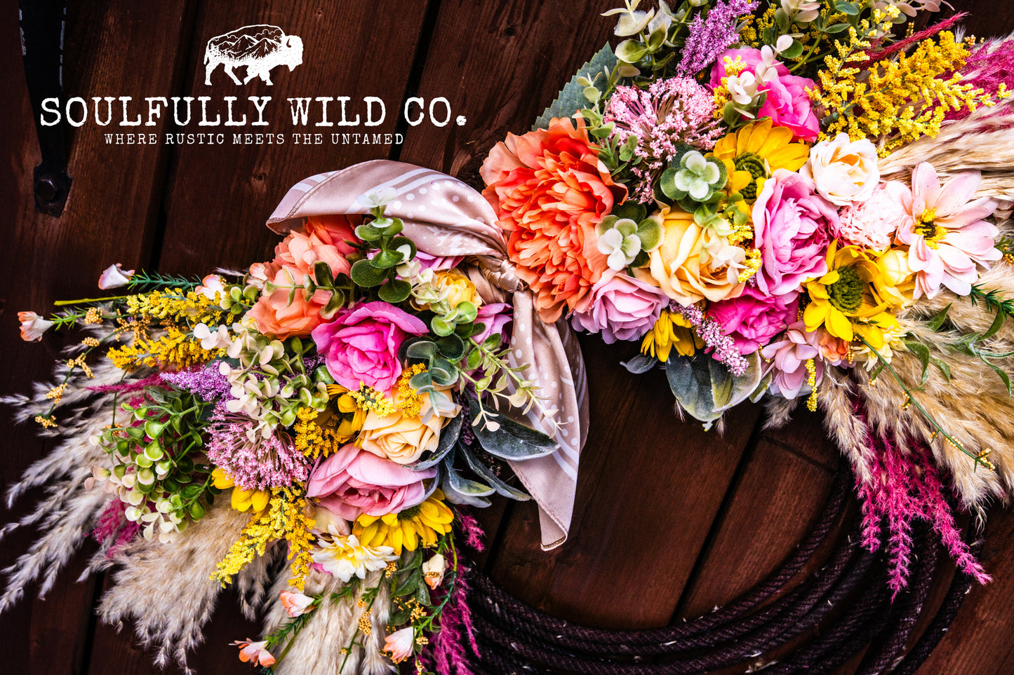 Western Soulful Rope Wreath  "Desert Bloom"