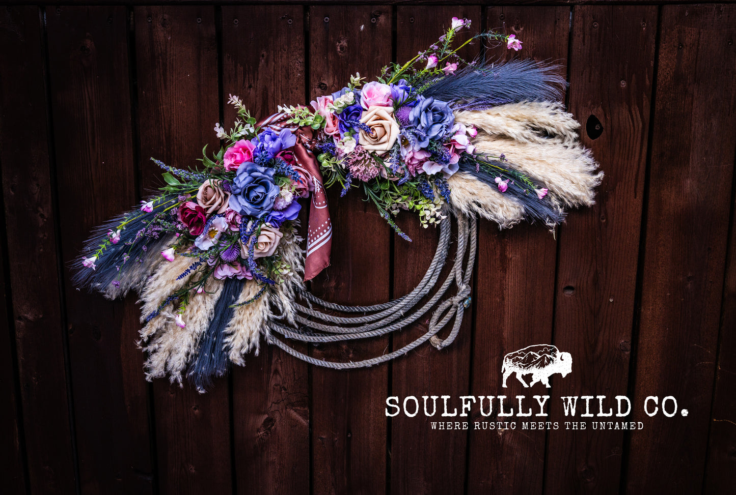 Western Soulful Rope Wreath  "Wild Lavender Skies"