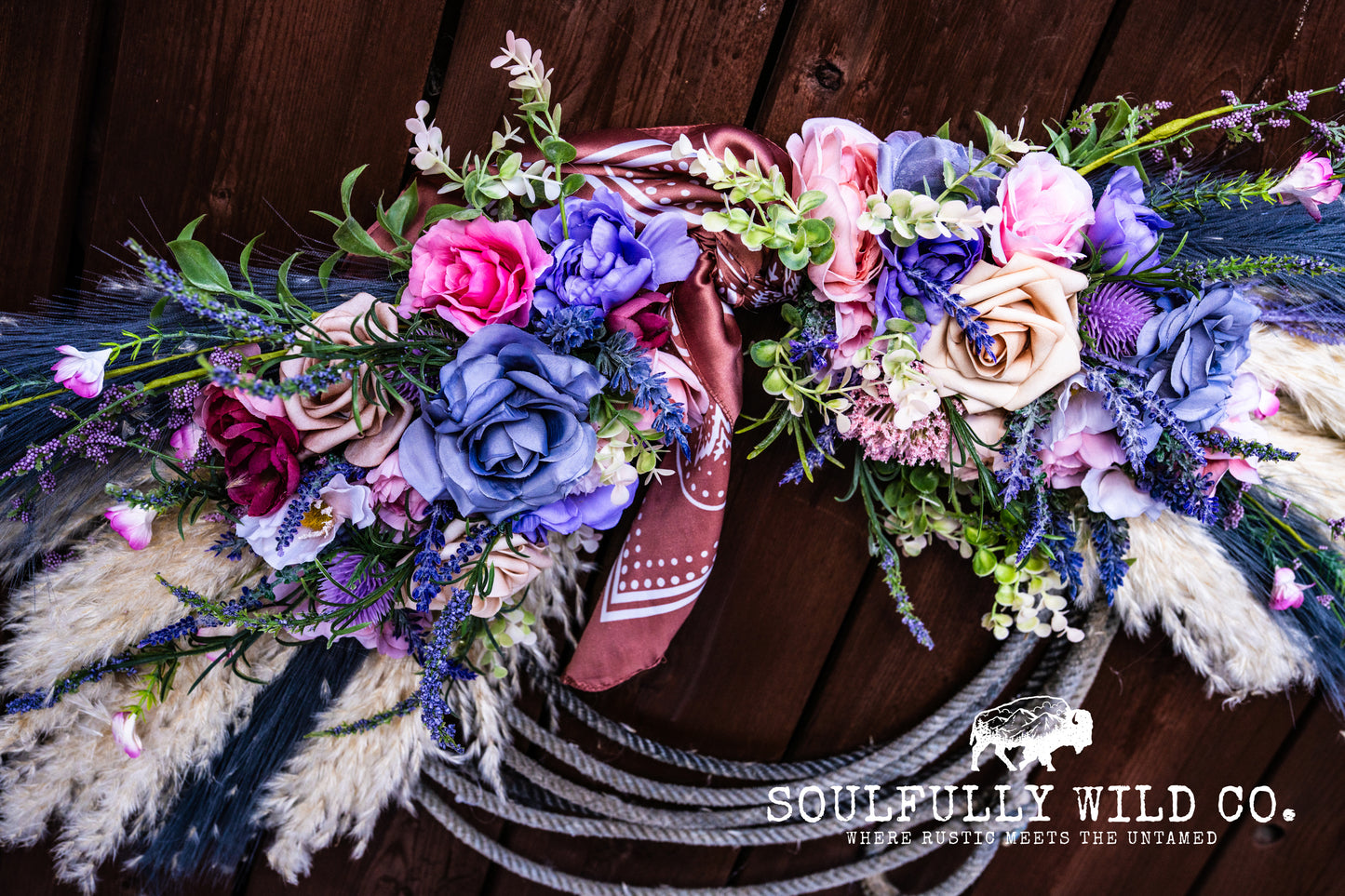Western Soulful Rope Wreath  "Wild Lavender Skies"