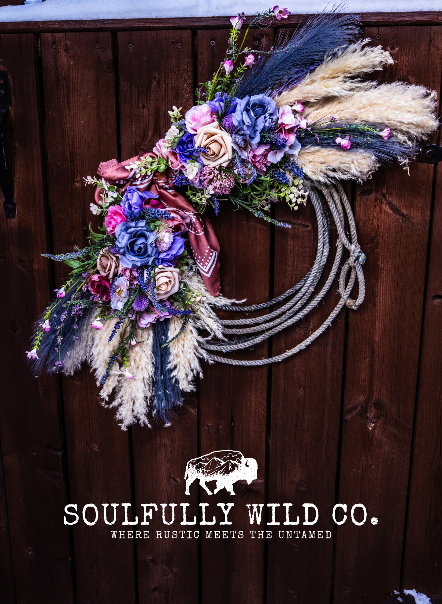 Western Soulful Rope Wreath  "Wild Lavender Skies"