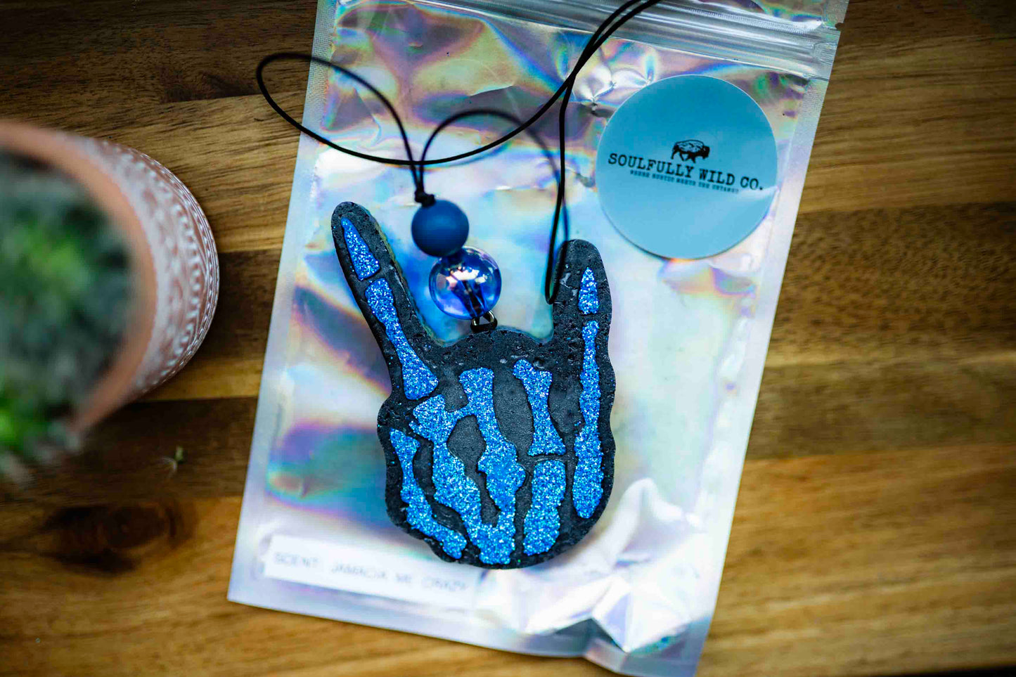 Soulful Air Freshener: Skelton Hand (Black/Blue)