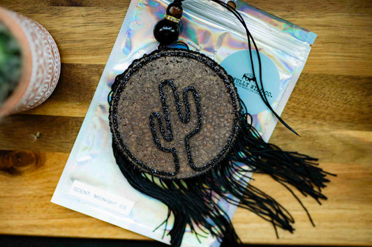 Soulful Air Freshener: Copper/Black Circle Cactus with Black Fringe