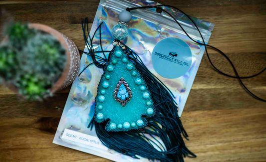 Soulful Air Freshener: Arrow Head with Turquoise Stones and Fringe "Scent: Eucalyptus Rain"
