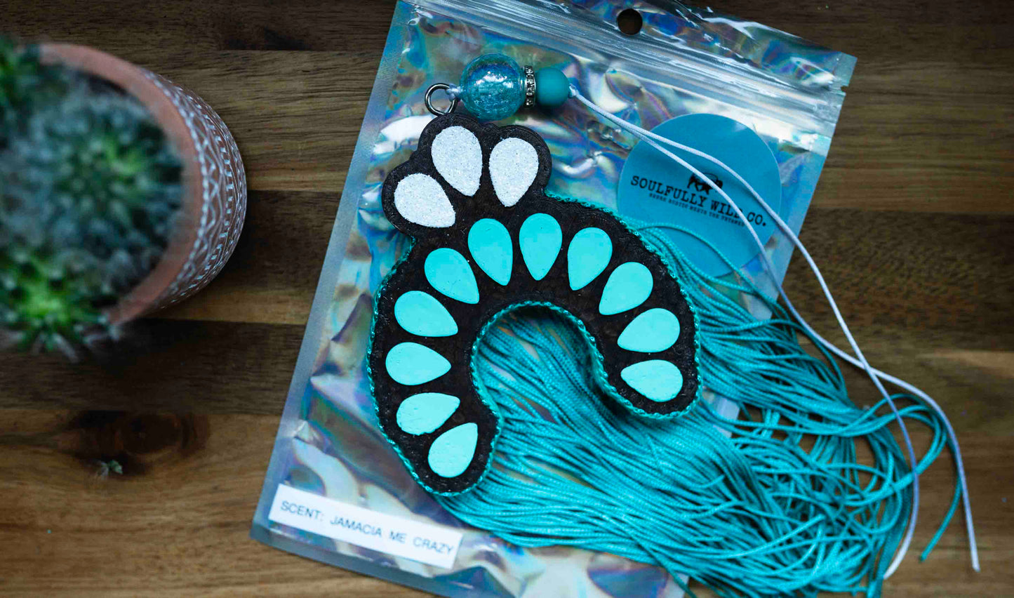 Soulful Air Freshener: Copper Concho White & Turquoise/ Turquoise Fringe