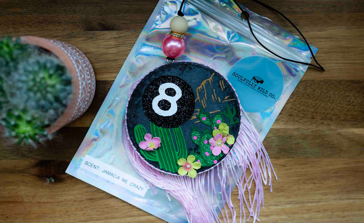 Soulful Air Freshener: 8 Ball with Light Pink Fringe