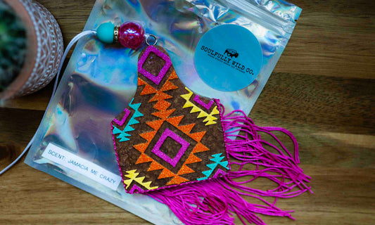 Soulful Air Freshener:  Copper Cow Tag with Aztec Deigns