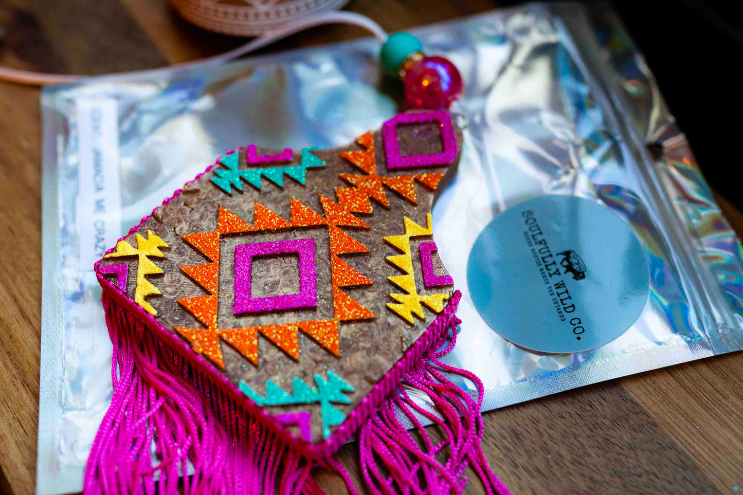 Soulful Air Freshener:  Copper Cow Tag with Aztec Deigns