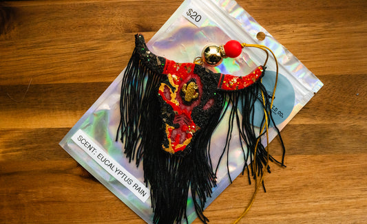 Soulful Air Freshener: Bullhead Black, Red and Gold (Scent: Eucalyptus Rain)