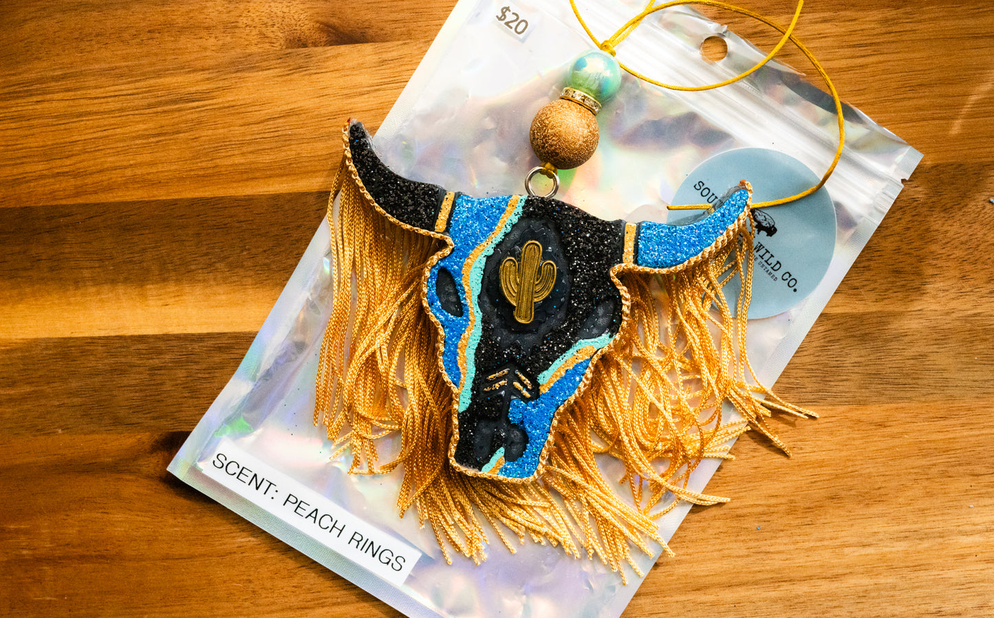 Soulful Air Freshener: Bullhead - Black, Gold, Turquoise and Blue (Scent: Peach Rings)