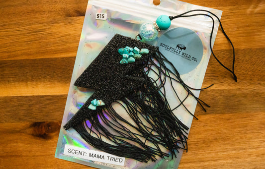 Soulful Air Freshener: Black Lightning Bolt with Turquoise Stones (Scent: Mama Tried)