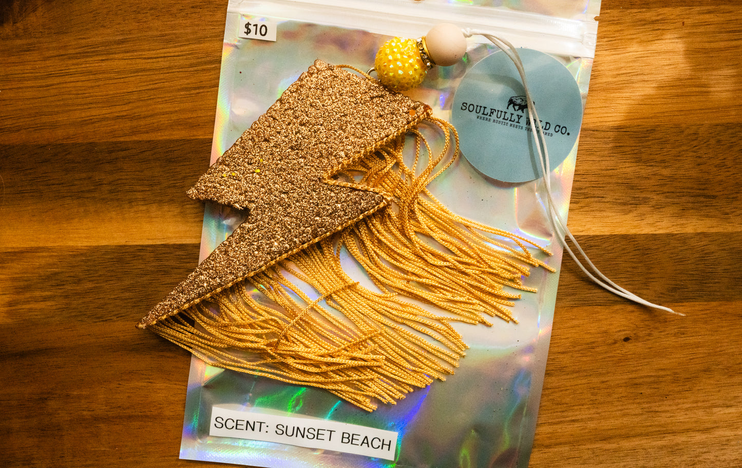 Soulful Air Freshener: Gold Lightning Bolt (Scent: Sunset Beach)