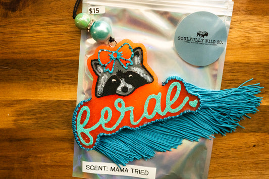 Soulful Air Freshener: Feral Raccoon - Orange/Teal (Scent: Mama Tried)