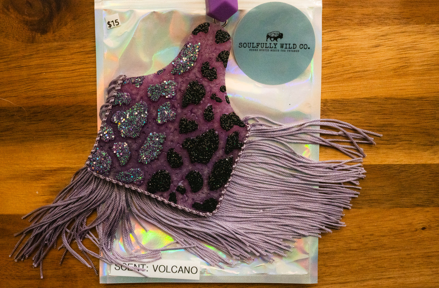 Soulful Air Freshener: Ear Tag Cow Print - Black/Purple (Scent: Volcano)