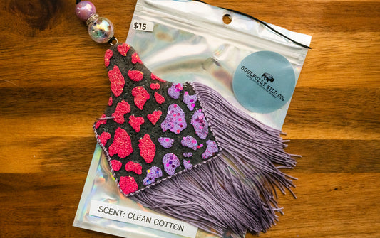 Soulful Air Freshener: Ear Tag Cow Print - Black Pink/Purple (Scent: Clean Cotton)