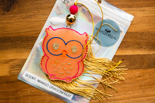 Soulful Air Freshener: Owl Peach/Gold (Scent: Mango Dragonfruit)
