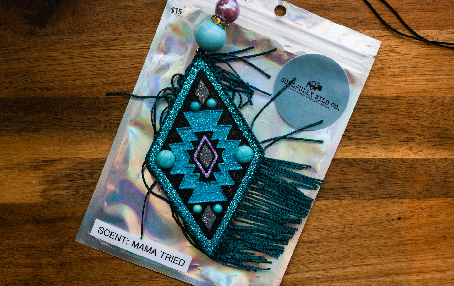 Soulful Air Freshener: Diamond Black/Teal with Turquoise Stones (Scent: Mama Tried)