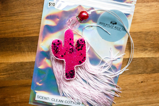 Soulful Air Freshener: Mini Cactus Neon Pink (Scent: Clean Cotton)