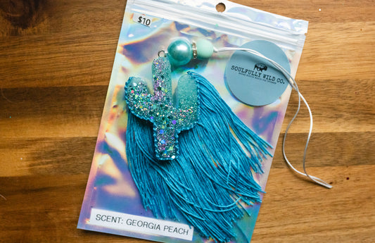 Soulful Air Freshener: Mini Cactus Teal Blue  (Scent: Georgia Peach)