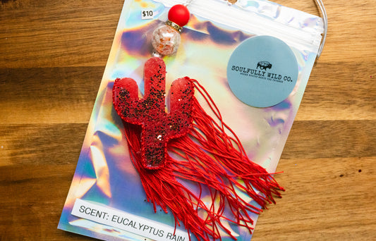 Soulful Air Freshener: Mini Cactus Red (Scent: Eucalyptus Rain)