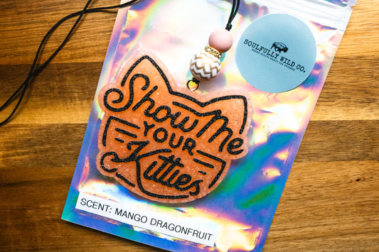 Soulful Air Freshener: "Show Me Your Kitties" Black/Peach (Scent: Mango Dragonfruit)