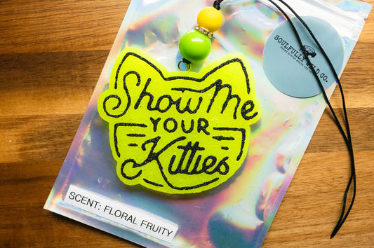 Soulful Air Freshener: "Show Me Your Kitties" Black/Neon Yellow (Scent: Floral Fruity)