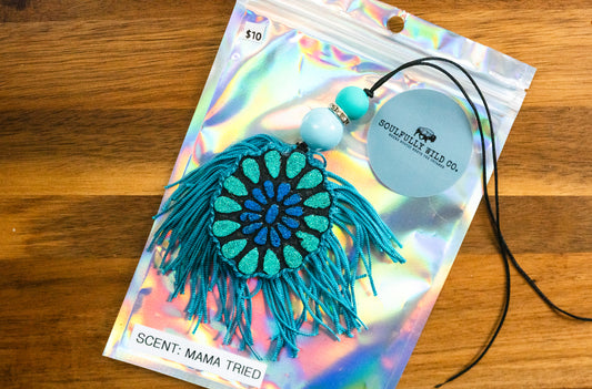 Soulful Air Freshener: Mini Concho Black, Teal and Blue (Scent: Mama Tried)