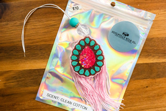 Soulful Air Freshener: Mini Tear Drop Concho Teal/Pink (Scent: Clean Cotton)