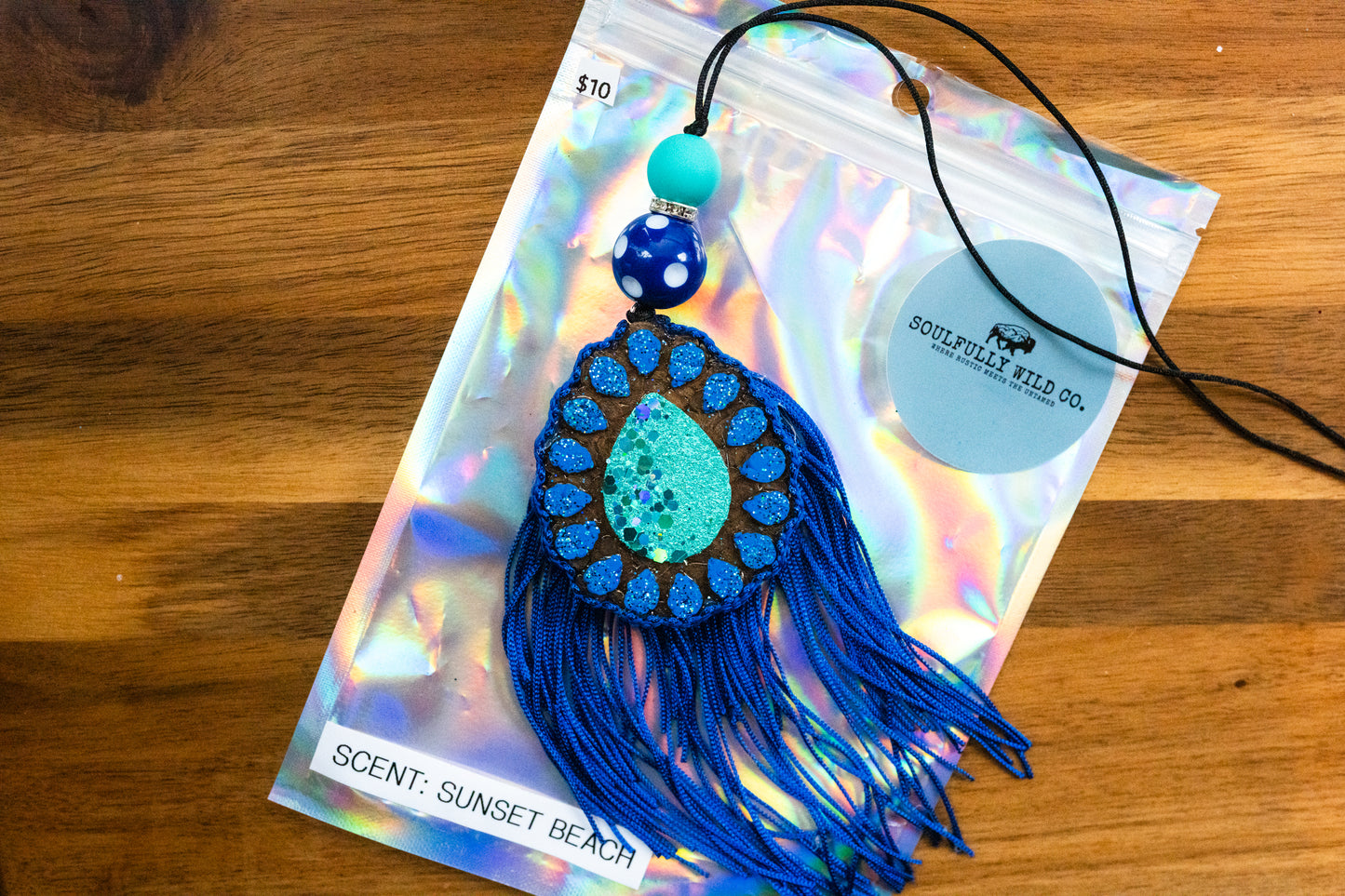 Soulful Air Freshener: Mini Tear Drop Concho Brown/Blue/Teal (Scent: Sunset Beach)