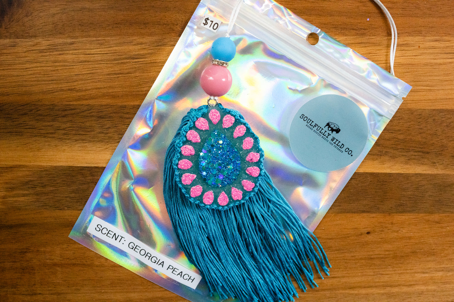 Soulful Air Freshener: Mini Tear Drop Concho Pink/Blue (Scent: Georgia Peach)