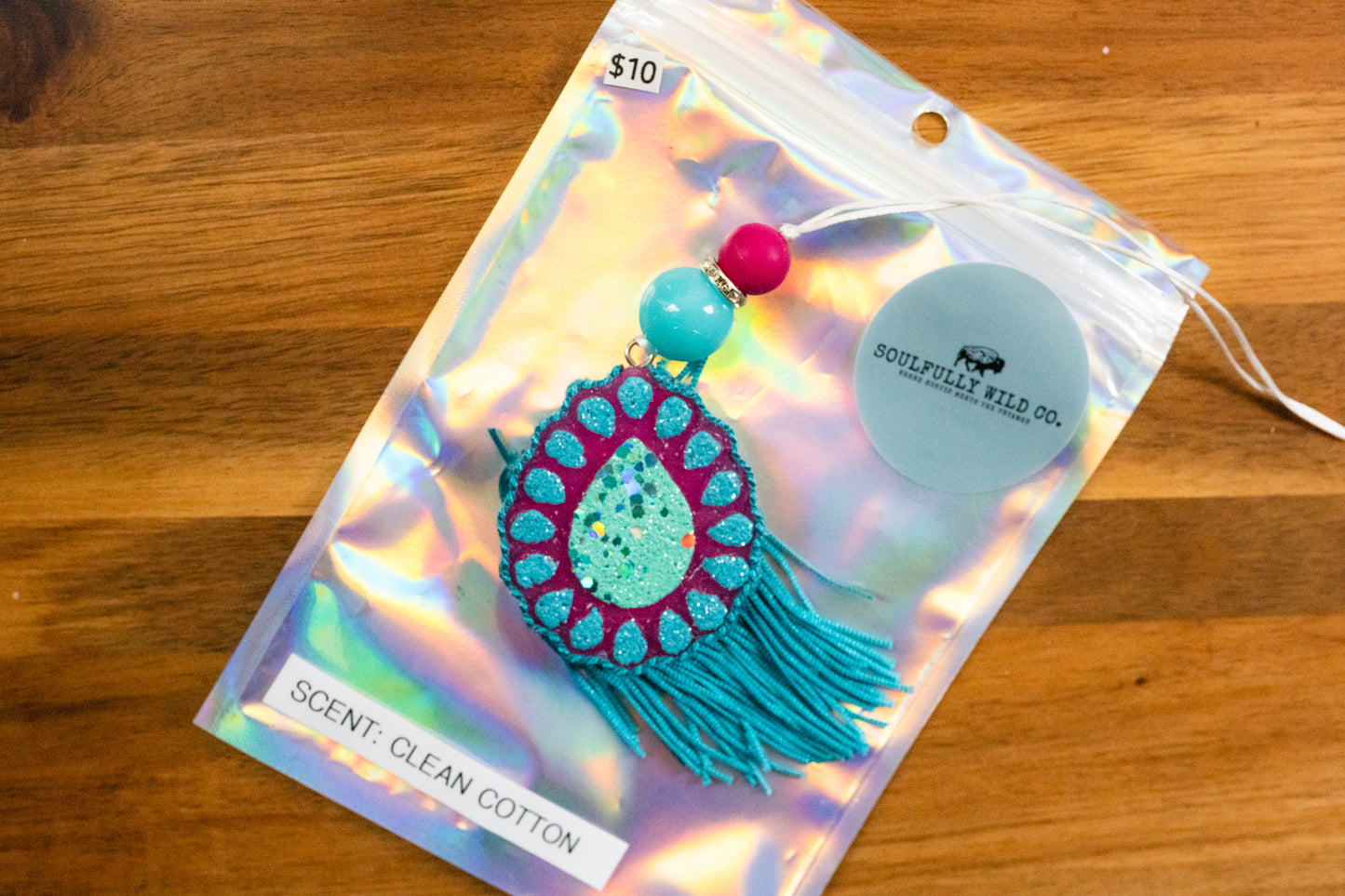 Soulful Air Freshener: Mini Tear Drop Concho Teal/Pink (Scent: Clean Cotton)