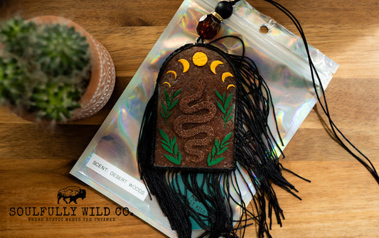 Soulful Air Freshener: Snake with Moon & Black Fringe (Discounted)
