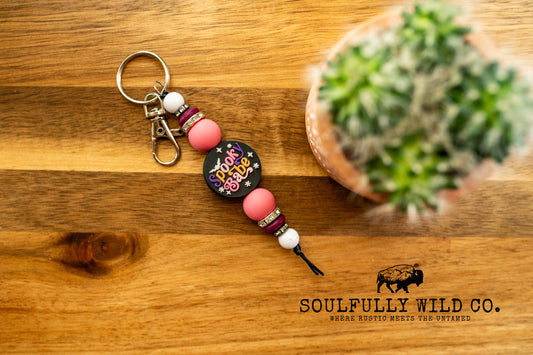 Wild Soul Keychain -  "Spooky Babe" Black, Burgundy, Pink and White