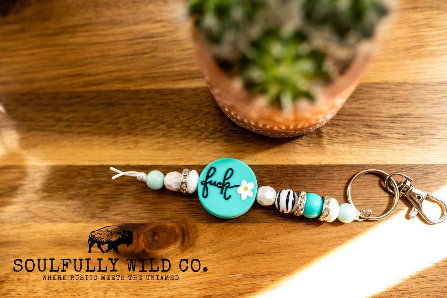 Wild Soul Keychain - " Good Moms, Bad Words" Turquoise and Black, White and Zebra