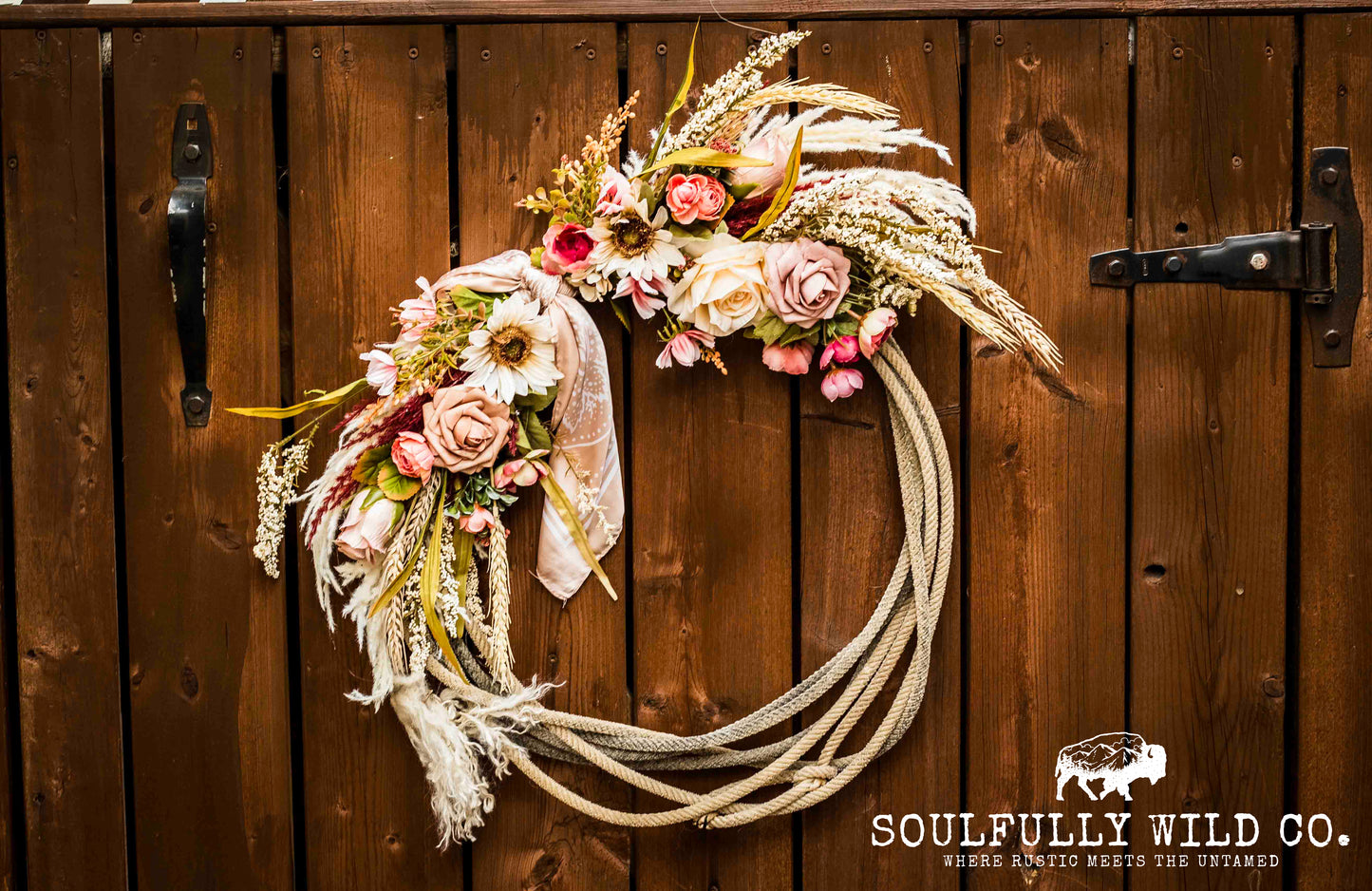 Western Soulful Rope Wreath - Wheat, Pink, White, Off White